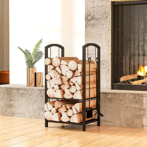 Porte bûches - Range bûches Serviteur de cheminée - Multi Accessoires 2 étagères 40L x 30l x 75H cm métal Noir (1/5)