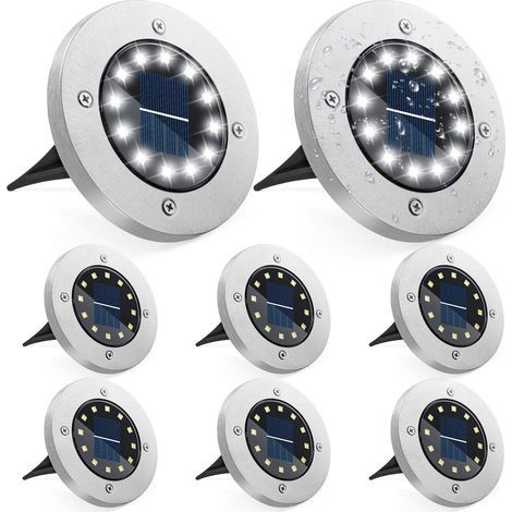 Lampe Solaire Jardin, 4 Piècfr 16 LED Lumière Solaire Extérieure Au Sol Imperméable Spot Encastrer Acier Inoxydable pour Chemin Terrace Cour Passerelle Souterraine Pelouse, Blanc froid (1/4)