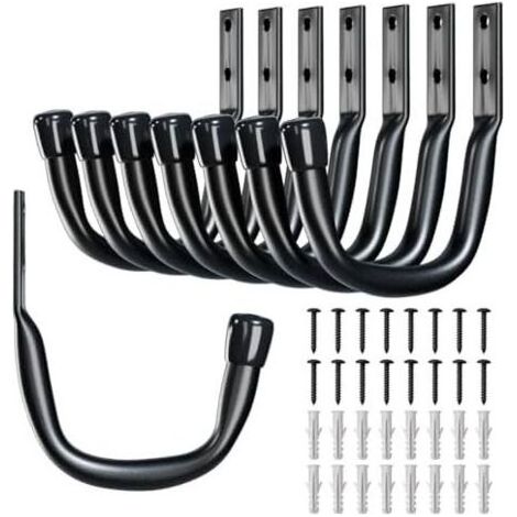 8 Pcs Crochet Mural Garage, Crochets Muraux à Visser, Rangement Accroche Velo pour Suspendre des Outils de Jardin, Tuyaux Vélo, échelles - (1/5)