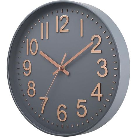 30.5cm Silent Wall Clock, No Ticking, Modern, Battery Operated, for Office, Home, Kitchen, Bedroom, Living Room (Rose Gold Grey Clock)