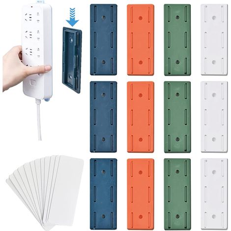 Pack de 12 Support de Douille adhésif sans poinçon, fixateur de Prise Auto - adhésif sans Perforation Power Bar fixateur de Prise de Bureau fixateur de Prise Mural (1/5)