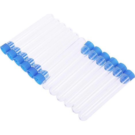 Lot de 12 tubes à essai transparents en plastique de 16 x 150 mm avec bouchon pour expériences scientifiques et rangement de bonbons (couleurs aléatoires).