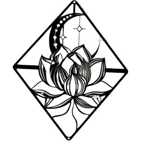Lntyq Lotus Wall Art Métal Lily Moon Flower Noir Suspendu Décor Jardin Ornements Sculpture Acier Noël Halloween Décoration Maison Intérieur Extérieur Jardin Esthétique Chambre 27 x 22.2 cm (1/4)