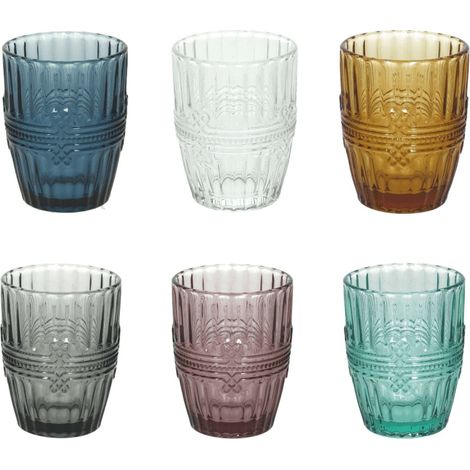 Set mit 6 Gläsern 280 cc aus mehrfarbigem Glas