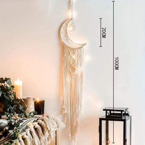 Attrape-rêves en macramé artisanal – Décoration murale bohème pour chambre, coton naturel, diamètre 25 cm (1/3)