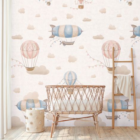 Fototapete Profhome 770611 Vliestapete glatt Kindertapete matt creme beige blau rosa 1,59 m x 2,8 m