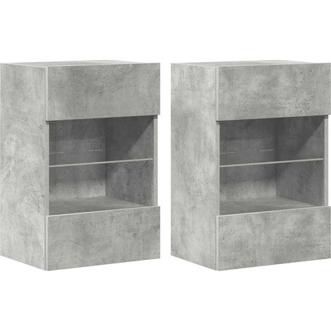 Meubles muraux avec lumières LED pour TV  Banc TV  Armoire TV 2pcs gris béton 40x30x60,5 cm (1/5)