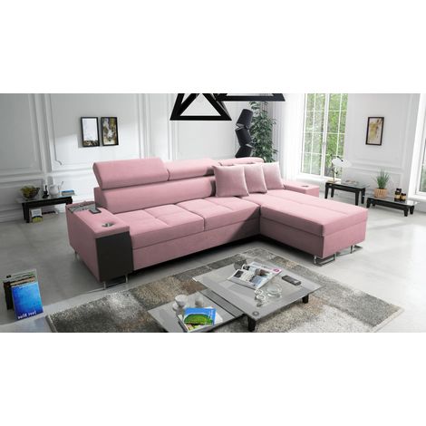 Bequemes Ecksofa mit Schlaffunktion MORENA I MAXI Uttario Velvet Rosa Rechts (1/5)