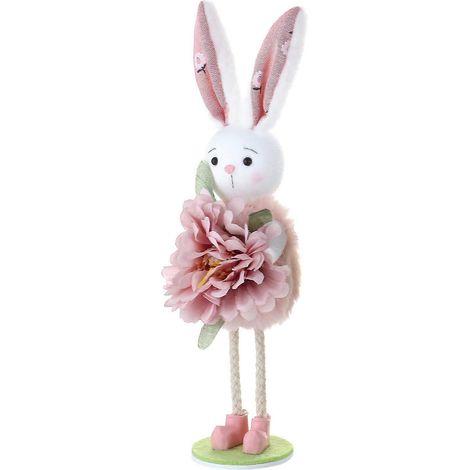 Pâques sur pied lapin poupée mignon tissu figurine lapin avec artificiel fleur pour printemps maison étagère table décoration,Rose (1/5)