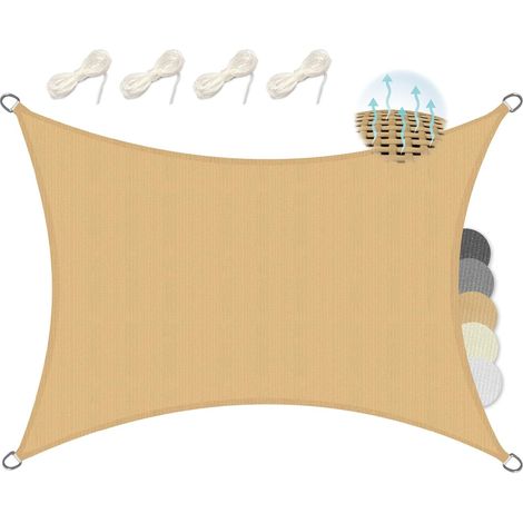 Voile d'ombrage HDPE Tissus Respirant Voile d'ombrage rectangulaire - Toile terrasse Protection UV, Sable, 2x3m (1/5)