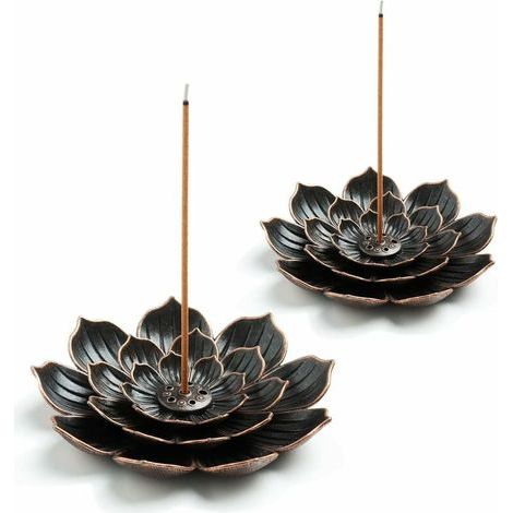 Lot de 2 brûleurs d'encens, support d'encens pour bâtons, support de bâton d'encens Lotus en laiton