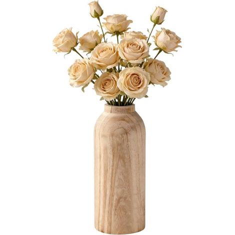 Decorative Wooden Vase 25cm Tall Bedroom Living Room Rustic Wooden Grooved Vase Can Hold Artificial Plants Fresh Flowers (1/5)