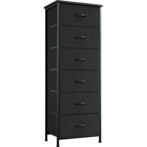 Commode 6 tiroirs en tissu noir 42x30x115 cm pour chambre et salon (1/5)