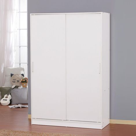 Raya Wardrobe 2 Sliding Doors Hanging Rail Storage Bedroom Solution Unit White (1/5)