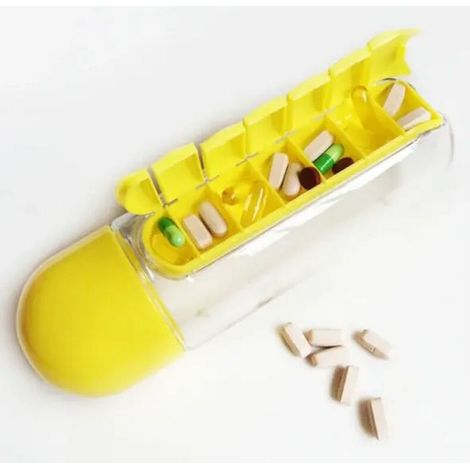 Bouteille d'eau de sport avec insert Organisateur de boîte quotidienne de 7 jours Verre à boire de qualité alimentaire de qualité médicale Jaune (1/4)