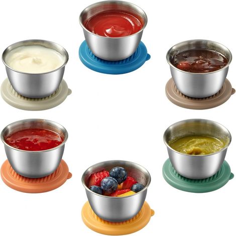Set mit 6 kleinen 50-ml-Gläsern mit Deckel für Salatdressings, auslaufsicher und perfekt für Saucen, Snacks und Mahlzeiten. Ideal für Bento-Boxen. (1/5)