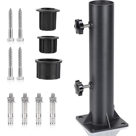 Pied Parasol, Tube de Parasol 57 mm, Support Parasol Metal Réglable avec 3 Anneaux de Réduction en PVC (32/40/50mm), Tube pour Pied de Parasol avec 8 Clous en Acier (1/5)