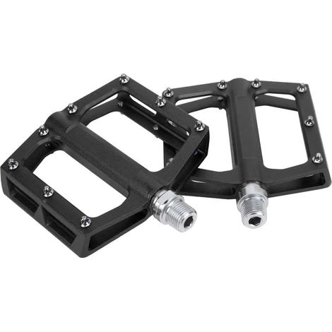 Lot de 2 pédales de VTT antidérapantes en alliage d'aluminium, légères et plates, noires. (1/5)