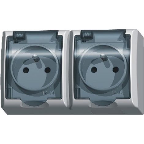 Enchufe doble hermético Fala con tapa transparente IP44, color blanco GNH-2HZ/00/d
