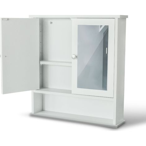 Specchio Bagno con Mobile Contenitore in Legno e Ripiani Interni Alatri Bianco