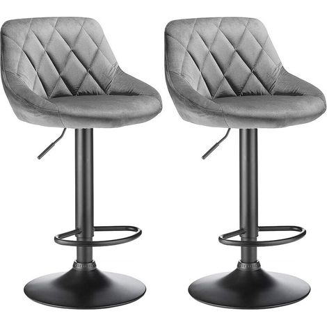 Lot de 2 Tabouret de Bar Tabouret de Cuisine Tabouret de Bar en Velours, gris clair Chaise Bar Cuisine, Réglable en Hauteur et Rotatif à 360°, Chaise de Bar avec Repose-Pieds en Métal (1/5)