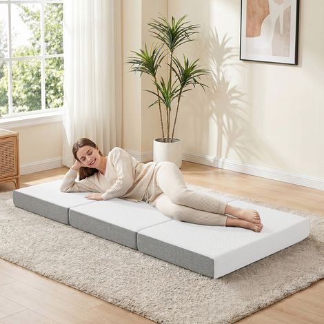 Matelas pliant 195x75 cm épaisseur 10 cm, housse lavable, matelas d’appoint pour invités et camping (1/5)