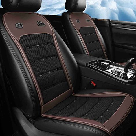 Ortviai Coussin de Siège Automobile Réfrigéré 12V/24V avec Ventilateurs Intelligents, Tissu Respirant, Brun (1/2)