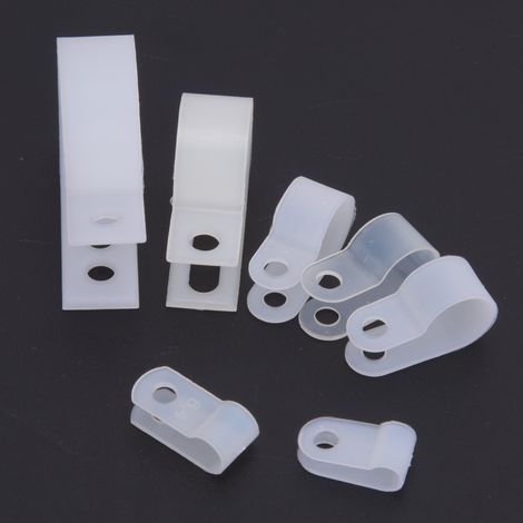 200 pièces attaches câbles en plastique et nylon, colliers R et P, fixations pour fils, boîte assortie (blanc) (1/5)