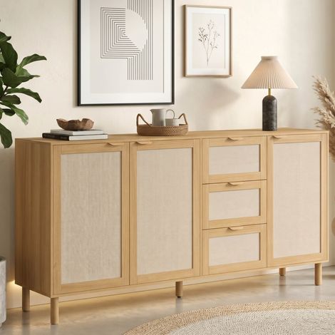 ROBIN Aparador de 4 puertas de 160 cm en madera y efecto lino