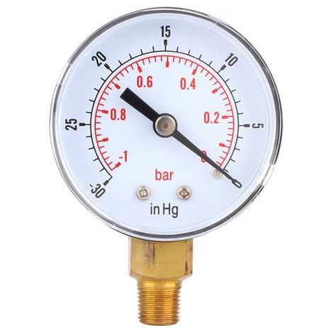 Manomètre à vide -1-0 bar et -30-0 inHg, raccord 1/8 BSPT bas, pour air, eau, huile, diamètre 50 mm (1/5)