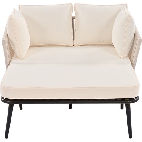 Divano da giardino beige con 2 cuscini e 2 imbottiture, struttura in acciaio (1/5)