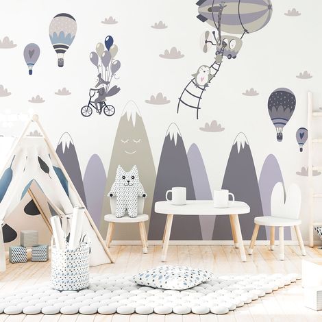 Stickers enfant montagnes scandinaves animaux fous 100 x 150 cm (1/5)