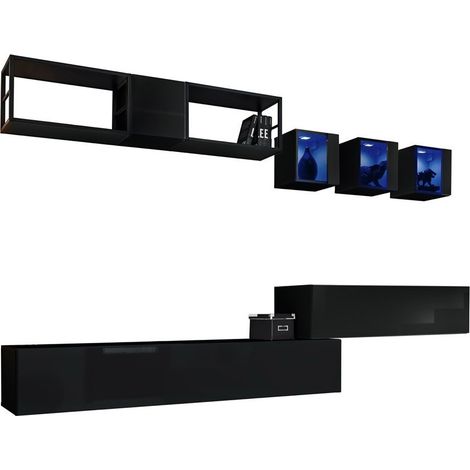 Ensemble meubles de salon style industriel SWITCH M3. Coloris noir.