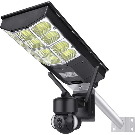Caméra surveillance solaire lampadaire WiFi 3MP IP66 extérieur dôme 2,5 pouces, éclairage LED intégré, batterie lithium autonome, vision de nuit 20m, interphone vocal et alertes intrusion montage clip (1/5)