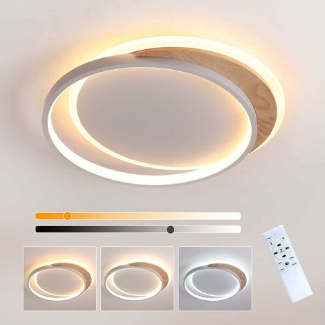 Wooden LED Ceiling Light, 40CM Children's Room Ceiling Light Dimmable LED Ceiling Light with Remote Control 3000K-6000K, Round Bedroom Light Modern and Stylish for Bedroom, Living Room, Office [Energy (1/5)