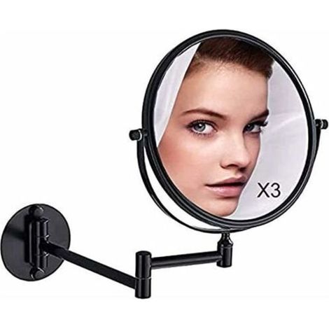 Miroir mural de maquillage noir lot de 3 – 20 cm, pivotant et extensible à 360°, parfait pour la salle de bain (1/4)