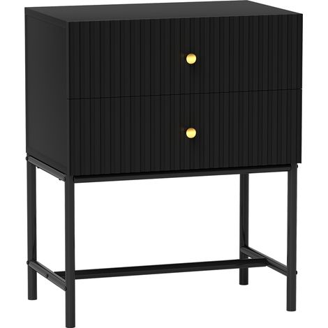 Sleek Black Two-Drawer Nightstand-Durable MDF Construction for Stylish Bedroom Storage