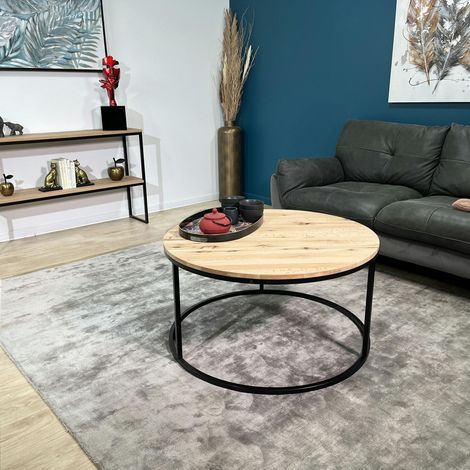 Table basse ronde diamètre 90 cm en chêne blanc PALERME (1/3)