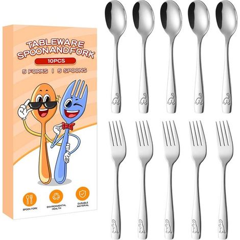 Couverts pour enfants - Cuisine - Couverts de table - Couverts ergonomiques en acier inoxydable avec dinosaure gravé (1/5)