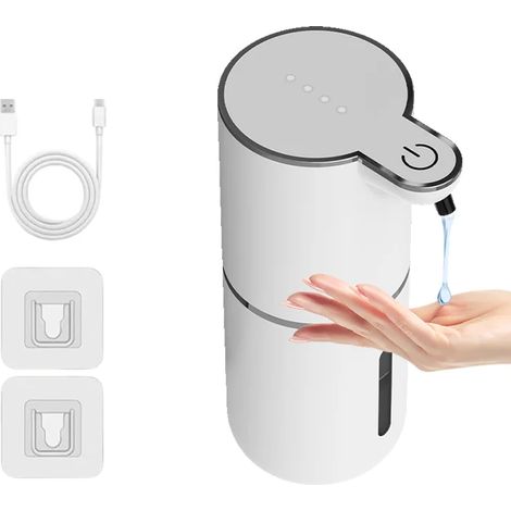 Distributeur de savon électrique rechargeable (gel blanc) 380 ml, à capteur automatique et 4 niveaux de pression, compatible avec les machines à laver. Pompe intelligente pour gel hydroalcoolique. (1/5)