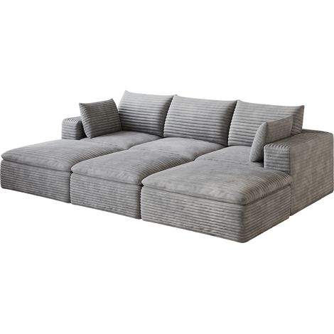 ELVMI Canapé modulaire 3 places en tissu avec rembourrage moelleux et soutien mousse, sans cadre bois, Gris (1/4)