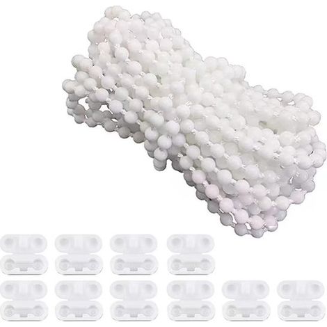 Dailygoods,Estor enrollable opaco,Estor enrollable sin taladro,Cadena para estor enrollable de 10 m,Blanco,10 hebillas de cuentas (1/5)