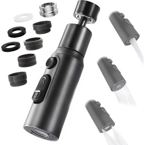 Faucet Aerator, 360° Swivel Kitchen Faucet Nozzle with 3 Modes Shower Head Water Saving Tap Aerator, Water Saving Adapter for Bathroom Sink Faucet (Black) (1/5)