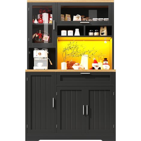 CHICFURN Vetrina alta 104x40x180 cm in MDF nero con LED, per cucina e soggiorno (1/5)