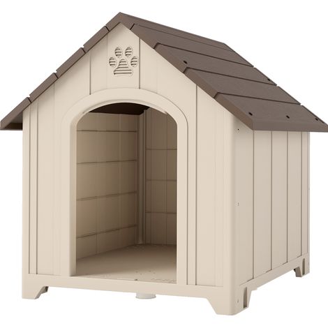 PawHut Cuccia Cani in PP con Tetto Inclinato 88x78x89 cm Beige e Marrone (1/5)