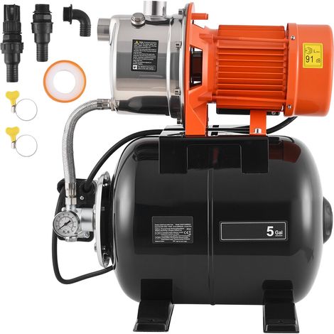 Mophorn Hauswasserwerk 1176 W, 6000 L/h Jetpumpe mit 19 L Drucktank, 57 m Förderhöhe, mit automatischem Wasserfördersystem und Edelstahlpumpenkopf, ideal für Gartenbewässerung und Hauswasserversorgung (1/5)
