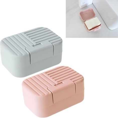 Set mit 2 tragbaren Seifenboxen aus Kunststoff mit Deckel für Badezimmer, Dusche, Küche, Waschbecken, Reisen, Camping, Wandern, Outdoor-Fitnessstudio (Rosa und Blau) (1/4)
