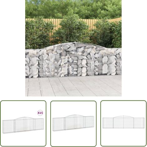The Living Store Gabionen mit Hochbogen 15Stk. 400x30x100/120cm Verzinktes Eisen - Gabionen - Gabionenkorb - Gartendekoration - Gartenzubehör - Zaun (1/5)