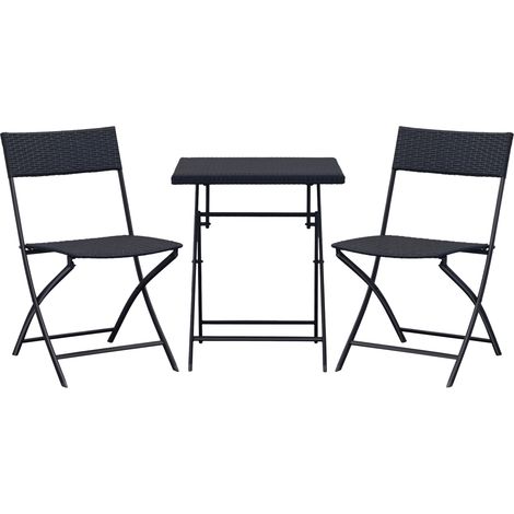 Outsunny Polyrattan Gartenmöbel Set, Outdoor Lounge Balkonmöbel für 2 Personen, 3-teilig Sitzgruppe, 2 Stühle, Tisch, wetterfest Gartenlounge für Garten, Terrasse, Balkon, Schwarz (1/5)