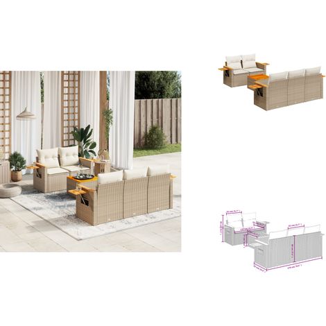 6-tlg. Garten-Sofagarnitur mit Kissen Beige Poly Rattan - Gartenmöbel - Gartensorte - Lounge Set - Rattan Möbel - Outdoor Sofa (1/3)